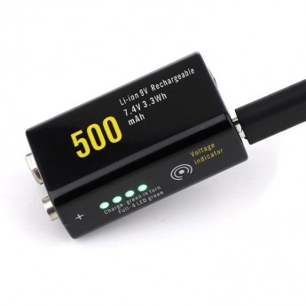 Аккумулятор SOSHINE Крона (9 V / 6F22, Li-Ion, 7.4 В) с USB-зарядкой и индикатором